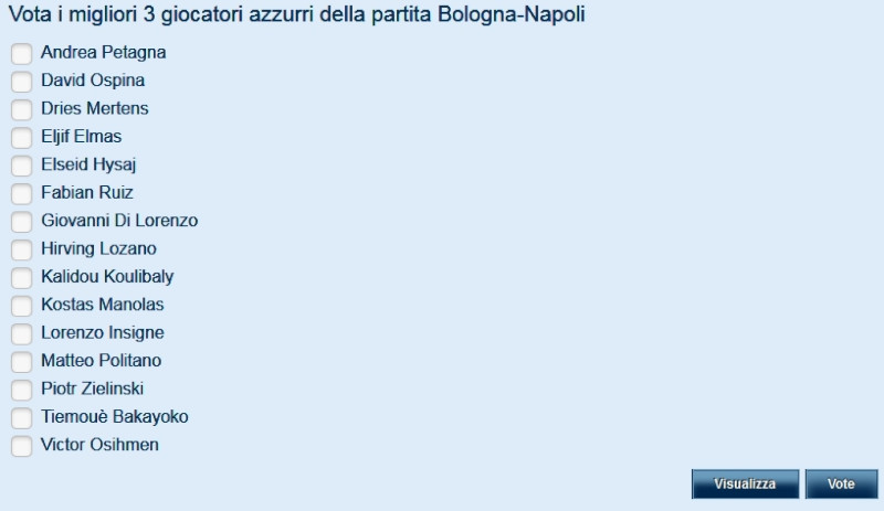 Vota i migliori azzurri di Bologna-Napoli