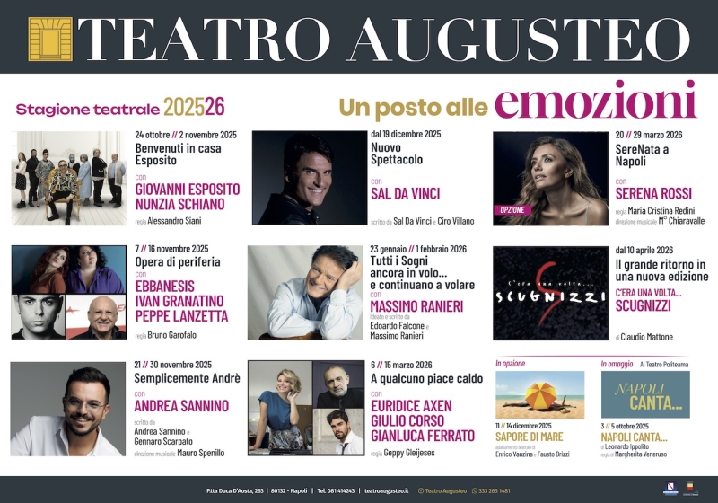 Teatro Augusteo-La stagione teatrale 2025/2026... un posto alle Emozioni
