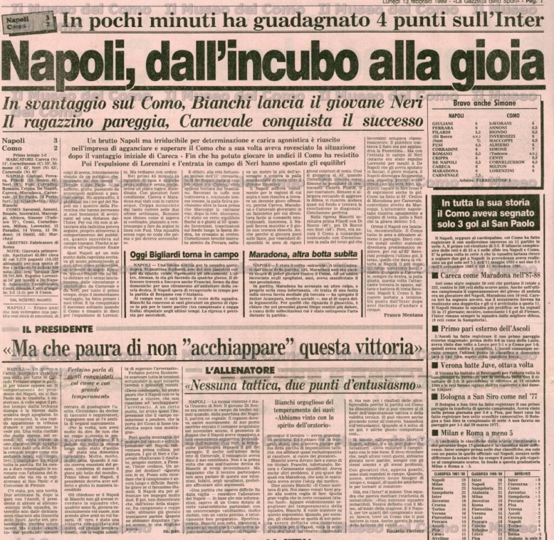 Napoli - Como, i precedenti: l&#039;ultima vittoria risale al 1989