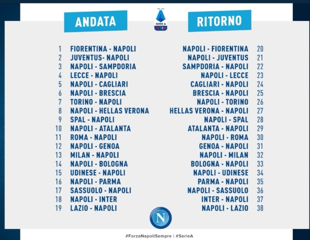 Il calendario completo del Napoli