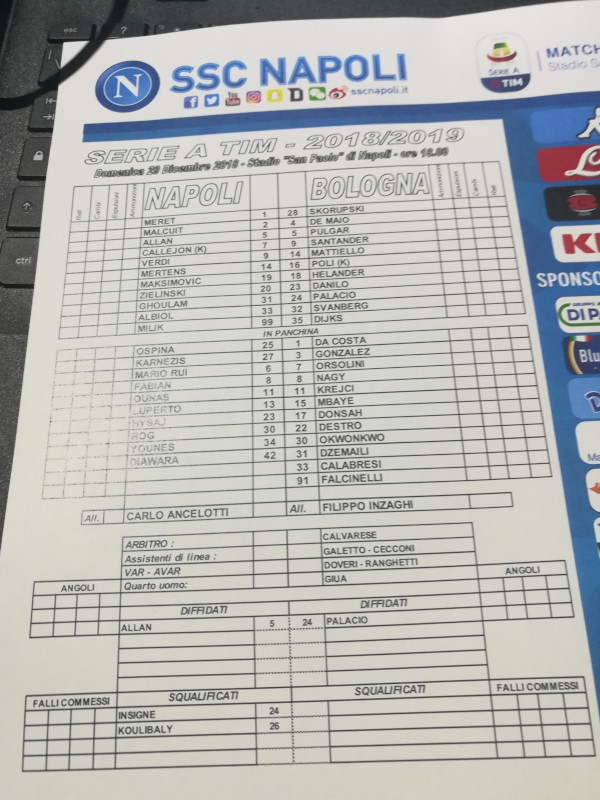 Napoli-Bologna formazioni ufficiali