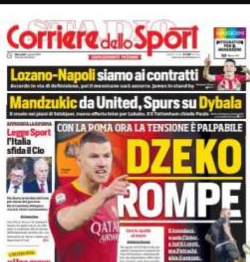 Cds titola in prima pagina :Napoli - Lozano siamo ai contratti
