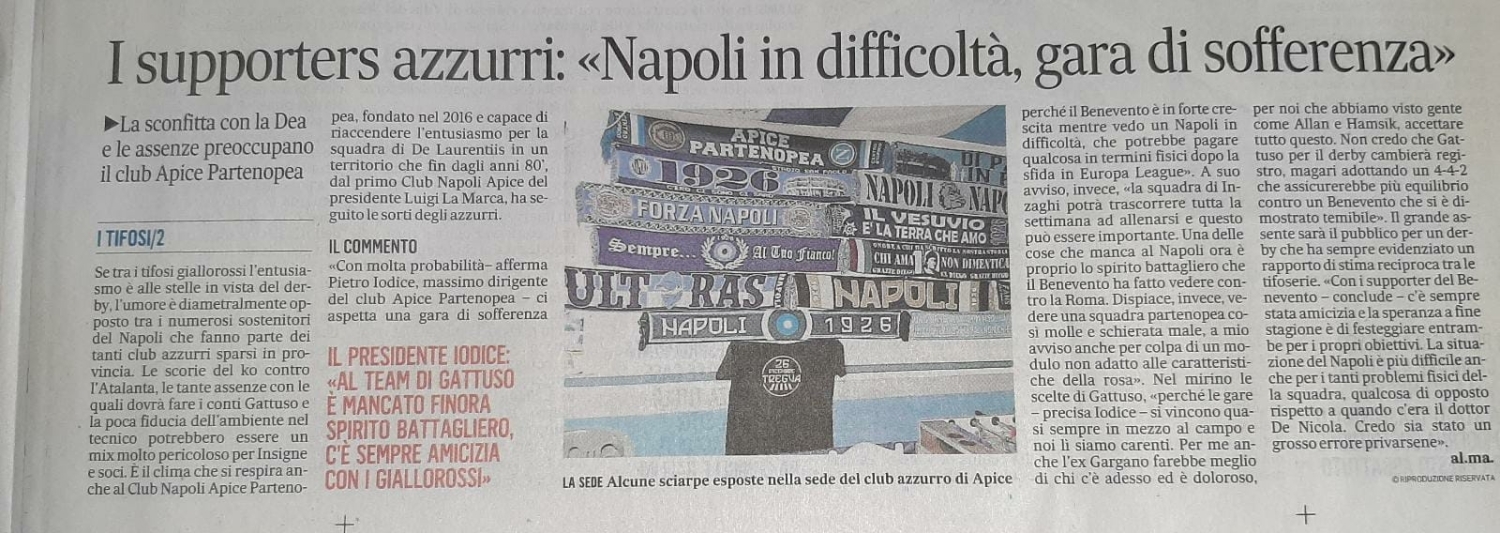 Club Napoli "Apice Partenopea" intervistato da Il Mattino