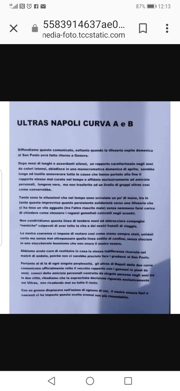 Clamoroso, rotto lo storico gemellaggio col Genoa! Comunicato ufficiale &#039;Ultras Curva A e B&#039; con tutti i motivi