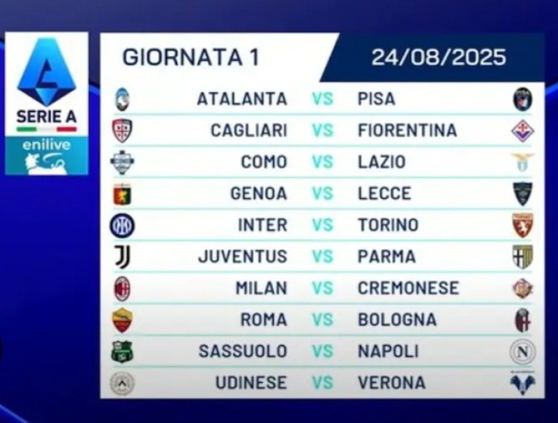 Calendario Serie A 2025/26, si comincia a Sassuolo