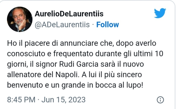 Napoli: Rudi Garcia è il nuovo allenatore!