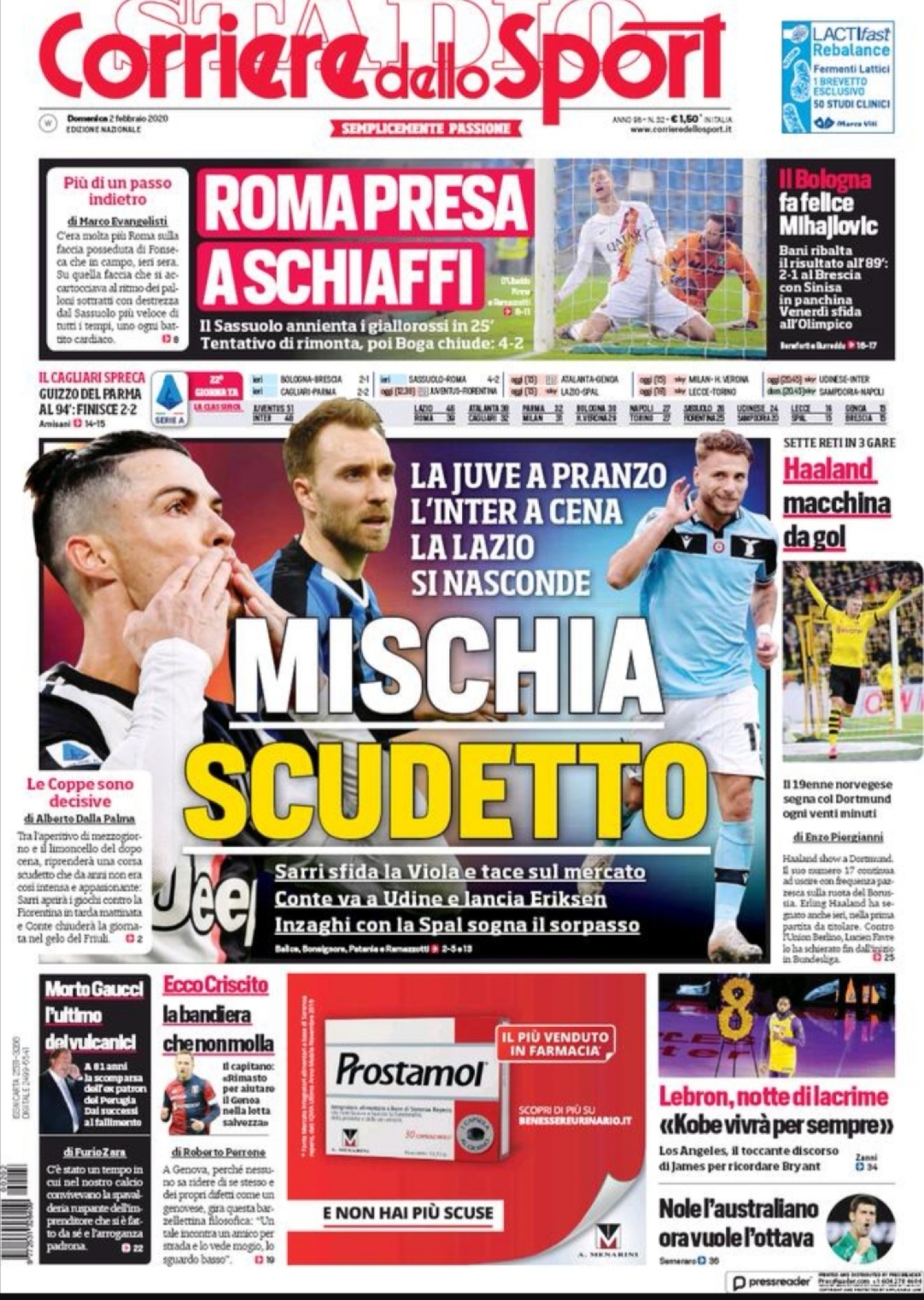 Prima pagina del Corriere dello Sport
