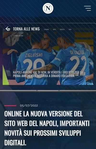 ONLINE LA NUOVA VERSIONE DEL SITO WEB DEL NAPOLI, IMPORTANTI NOVITÀ SUI PROSSIMI SVILUPPI DIGITALI.